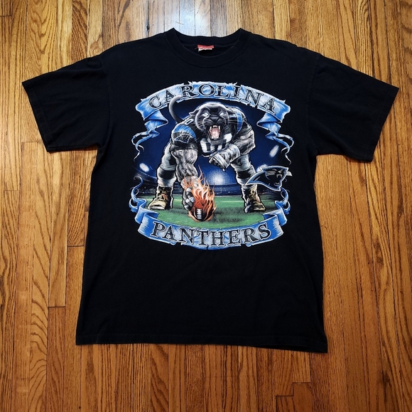 Vintage Carolina Panthers T Shirt Big Print Size XL Black - Picture 1 of 5